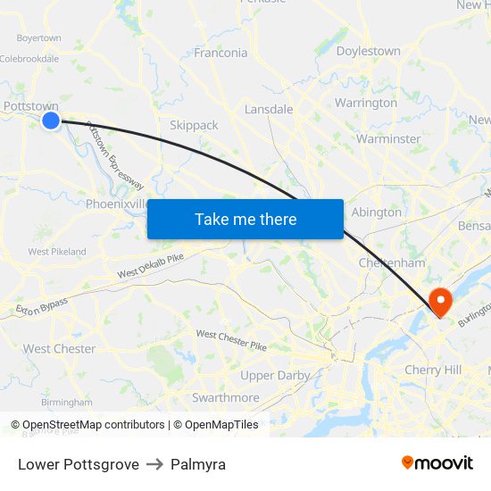 Lower Pottsgrove to Palmyra map