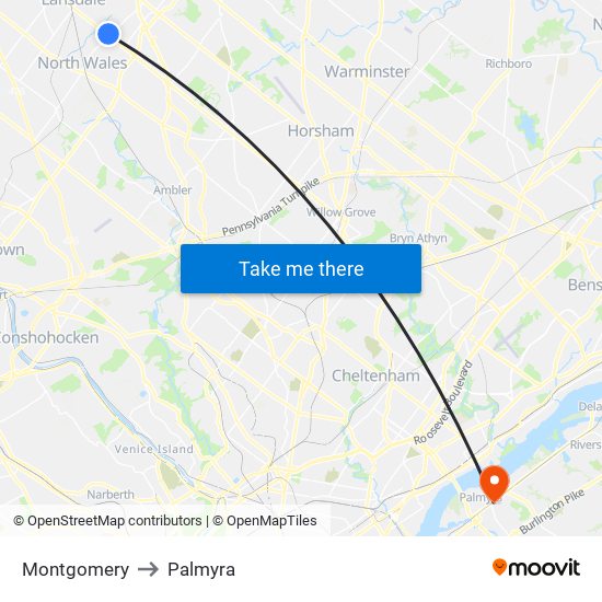 Montgomery to Palmyra map