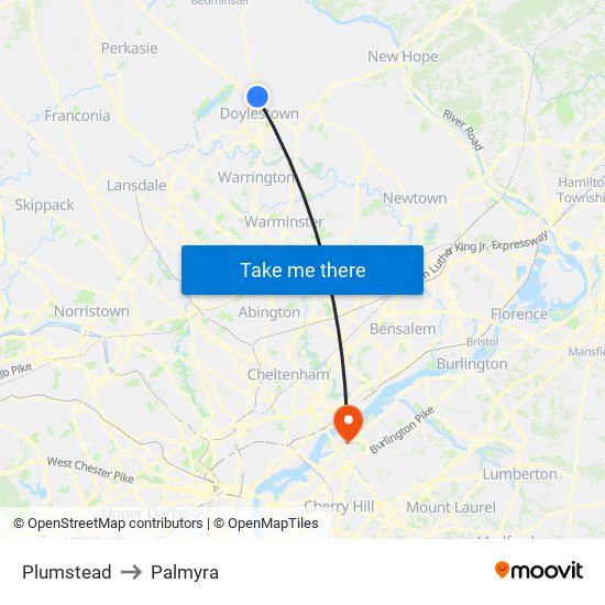 Plumstead to Palmyra map