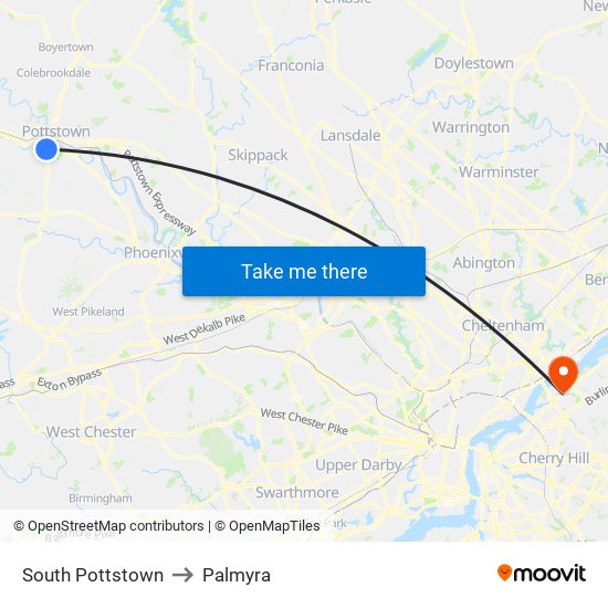 South Pottstown to Palmyra map