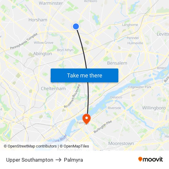 Upper Southampton to Palmyra map