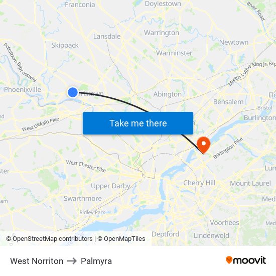 West Norriton to Palmyra map