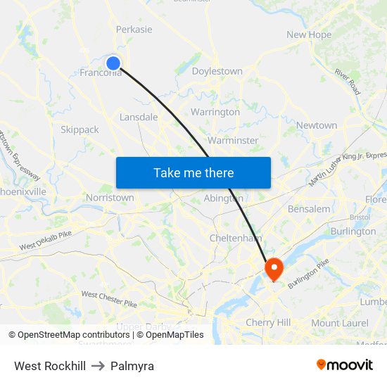 West Rockhill to Palmyra map