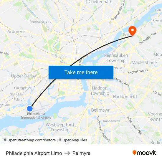 Philadelphia Airport Limo to Palmyra map