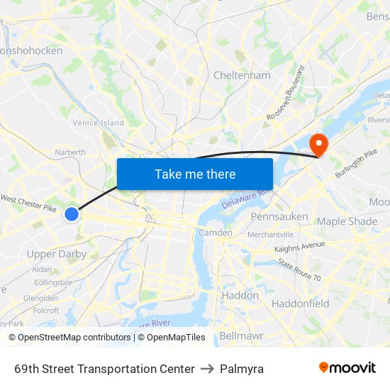 69th Street Transportation Center to Palmyra map