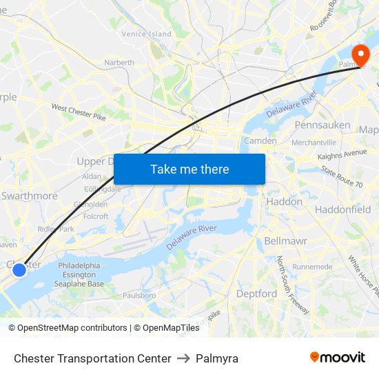 Chester Transportation Center to Palmyra map
