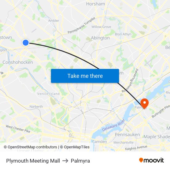 Plymouth Meeting Mall to Palmyra map