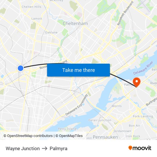 Wayne Junction to Palmyra map