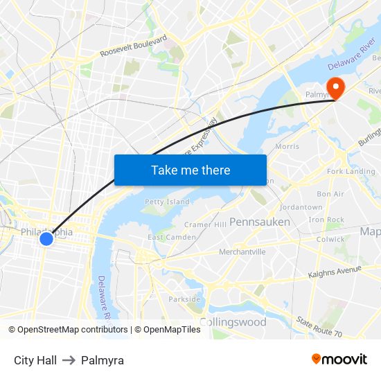 City Hall to Palmyra map