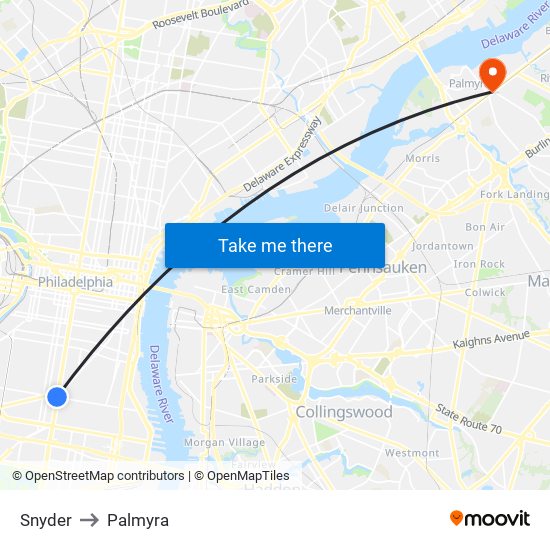 Snyder to Palmyra map