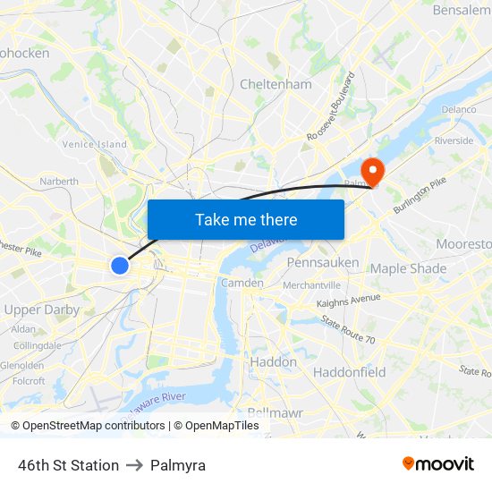 46th St Station to Palmyra map