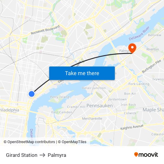 Girard Station to Palmyra map