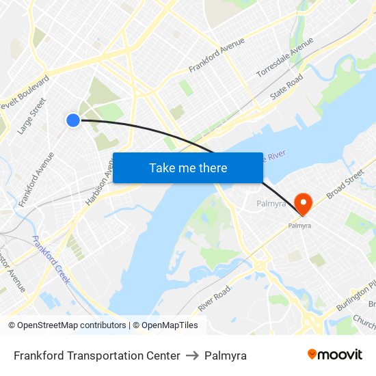 Frankford Transportation Center to Palmyra map