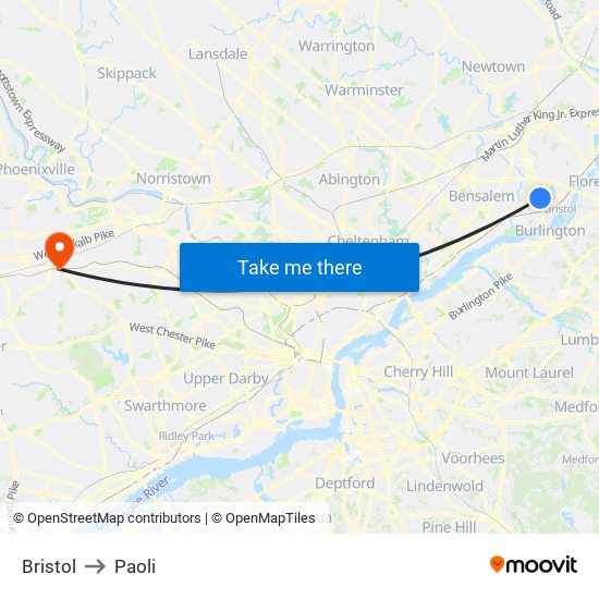 Bristol to Paoli map