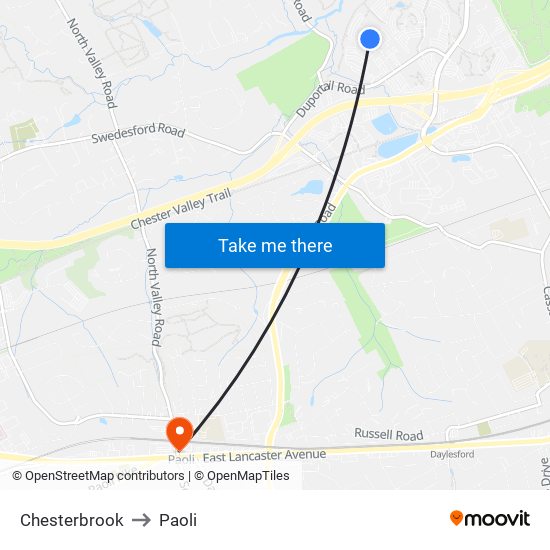 Chesterbrook to Paoli map