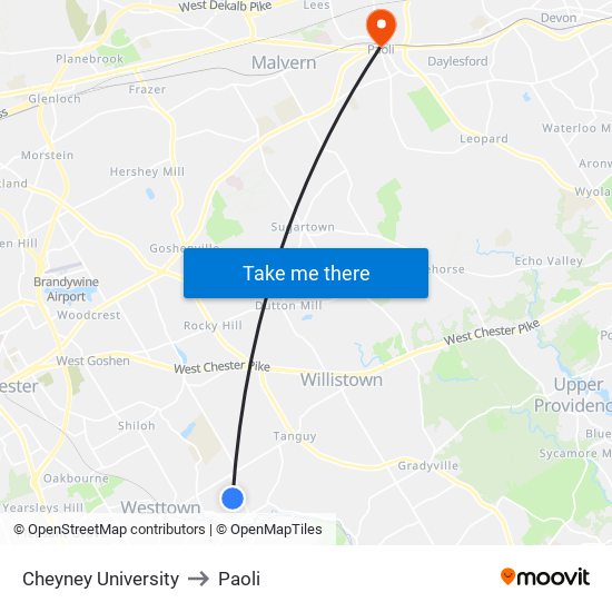 Cheyney University to Paoli map