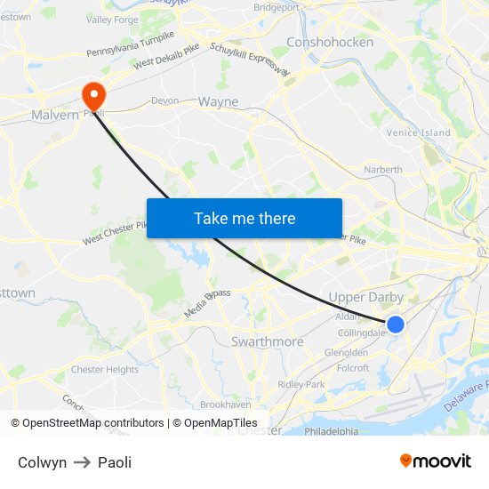 Colwyn to Paoli map