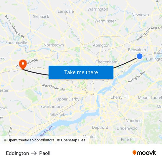 Eddington to Paoli map