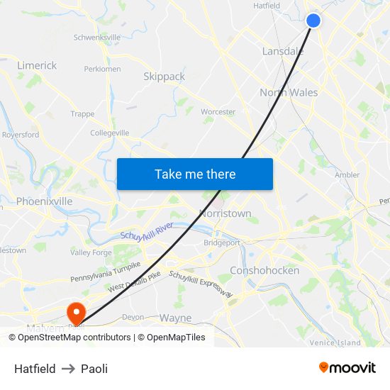 Hatfield to Paoli map