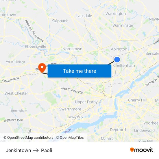 Jenkintown to Paoli map