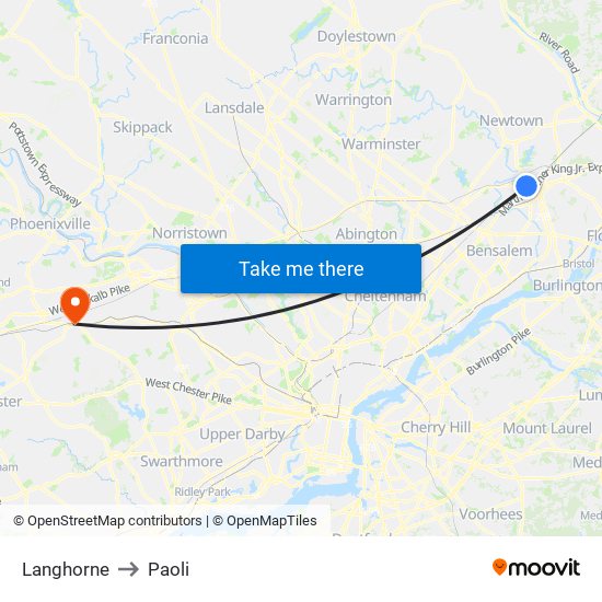 Langhorne to Paoli map