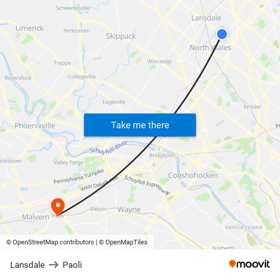 Lansdale to Paoli map