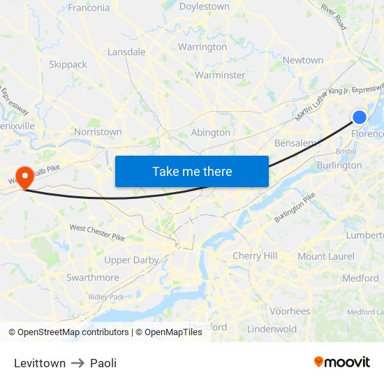 Levittown to Paoli map