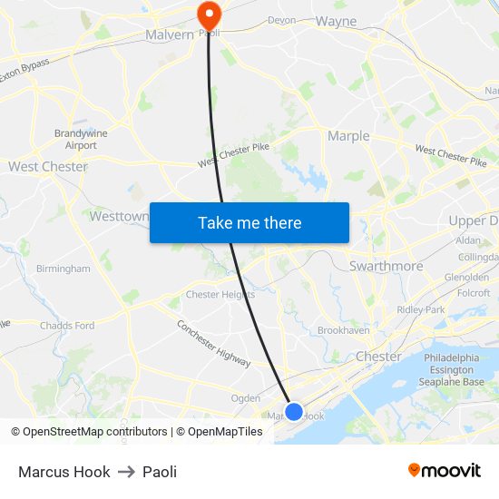 Marcus Hook to Paoli map