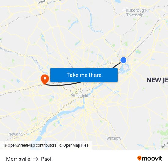 Morrisville to Paoli map