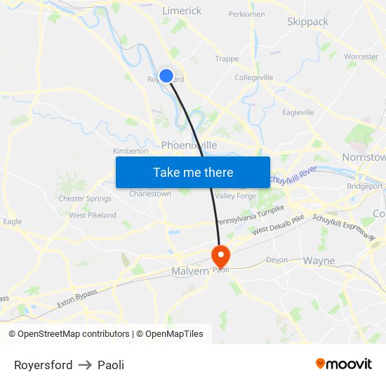 Royersford to Paoli map