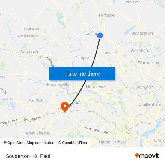 Souderton to Paoli map