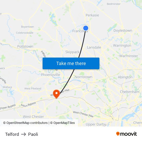 Telford to Paoli map