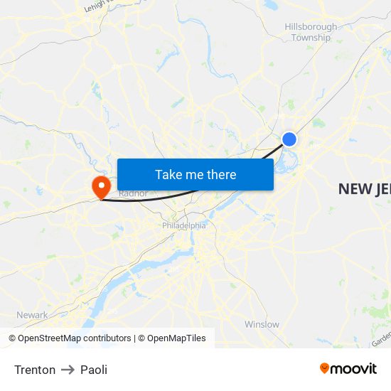 Trenton to Paoli map