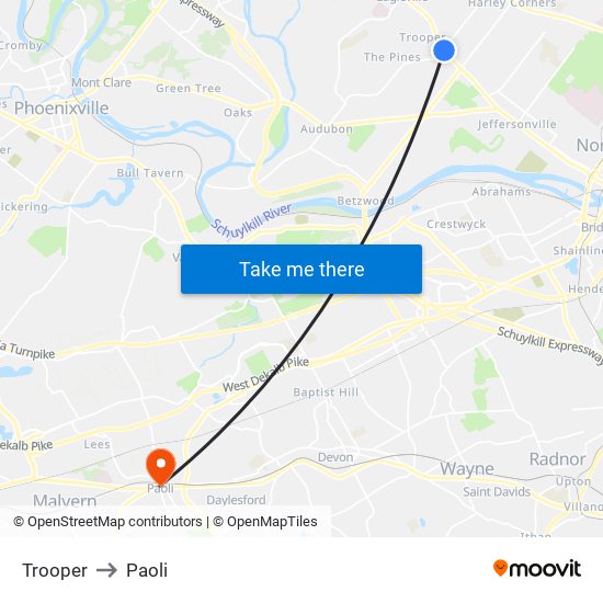 Trooper to Paoli map