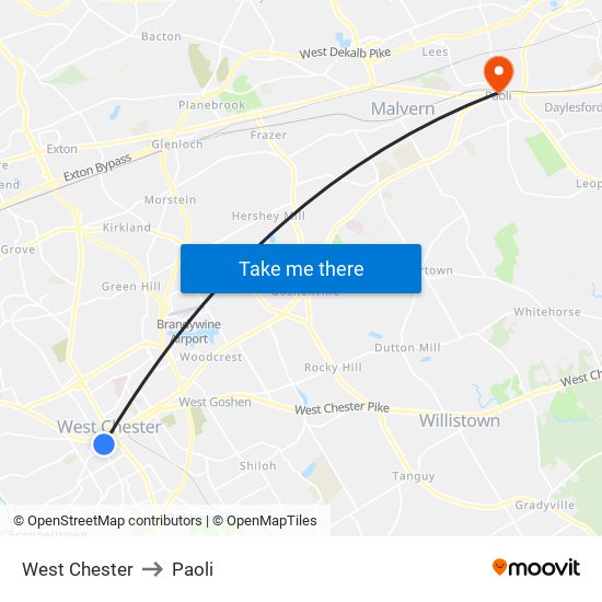 West Chester to Paoli map
