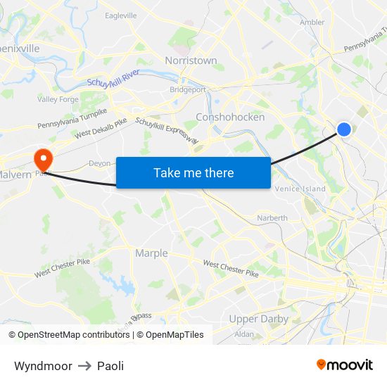 Wyndmoor to Paoli map