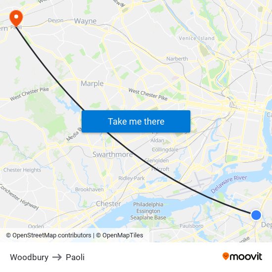 Woodbury to Paoli map