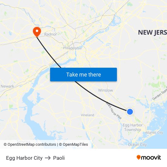 Egg Harbor City to Paoli map