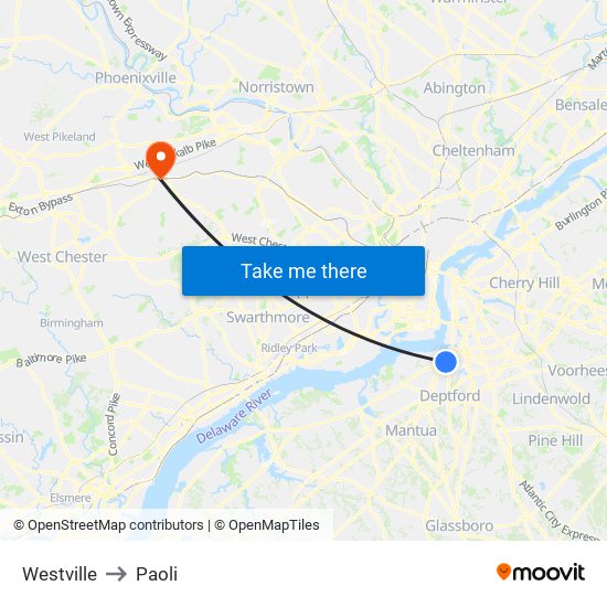 Westville to Paoli map