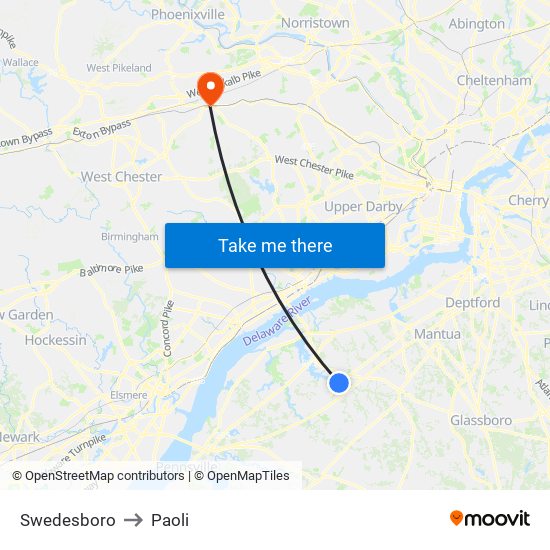 Swedesboro to Paoli map