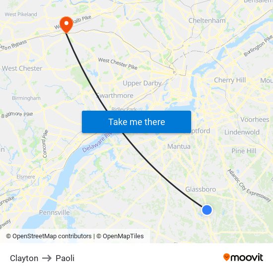 Clayton to Paoli map