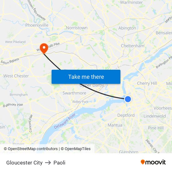 Gloucester City to Paoli map