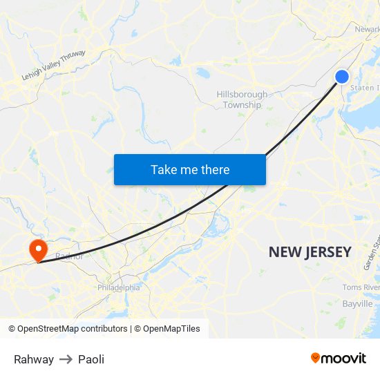 Rahway to Paoli map