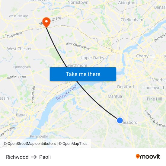 Richwood to Paoli map