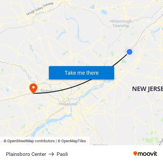 Plainsboro Center to Paoli map