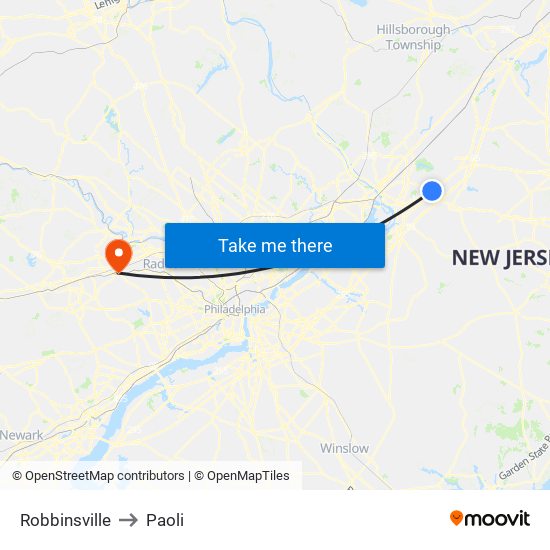 Robbinsville to Paoli map