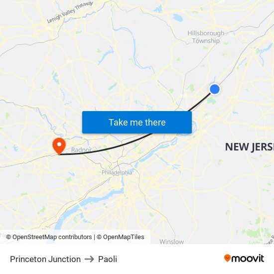 Princeton Junction to Paoli map