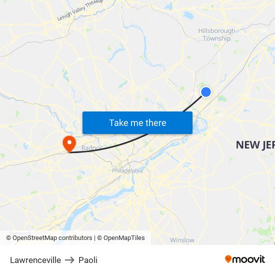 Lawrenceville to Paoli map