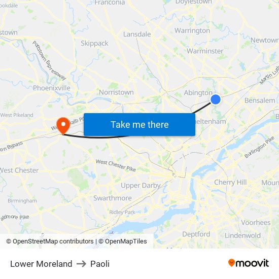Lower Moreland to Paoli map
