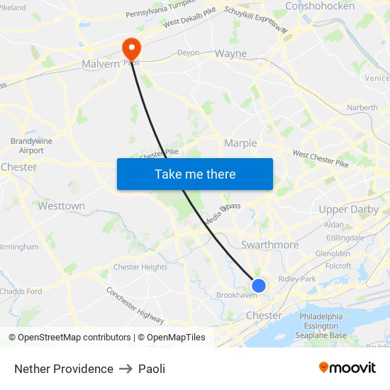 Nether Providence to Paoli map